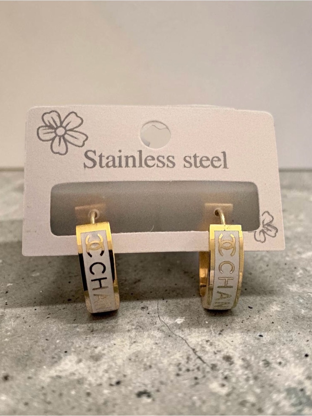 New Gold and White Huggy Hoop Earrings